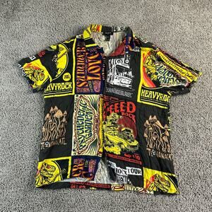 Forever 21 Shirt Mens Large Black Psychedelic Garden Speed Rock Rayon Button Up